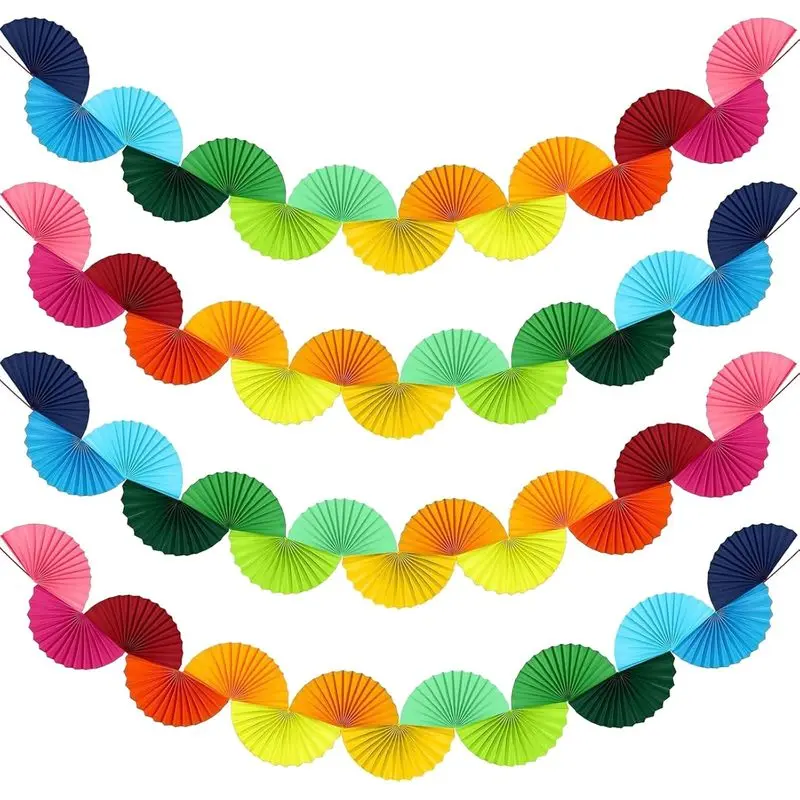 Rainbow Fan Garland Party Decorations - 4 Pack Paper Chain Garland Colorful Party Decorations for Birthday Wedding Bridal Shower Bachelorette Baby Shower