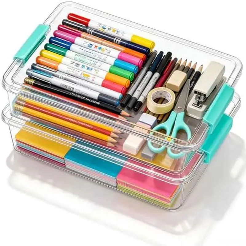 Transparent storage box with lid, suitable for art crafts, A4 paper, documents, scrapbooks and files - designed to be stackable, suitable for home, office or school supplies