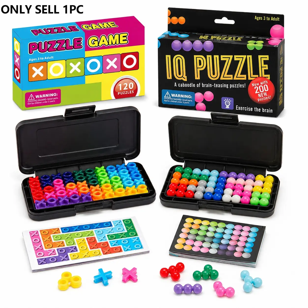 Portable Iq Beads & Xo Logic Puzzle Game Toy, Anti-Boredom Brain Challenge, Travel Essential for Ages 3+, Box Storage + Manual, Gift Idea