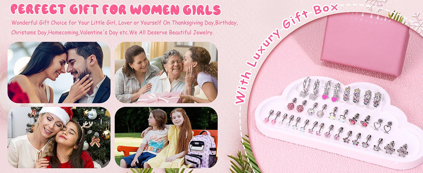 MILACOLATO Hypoallergenic Earrings for Girls Women Surgical Stainlee Steel Earrings for Sensitive Ears Screw Back Earrings Set Cute Hoop Earrings for Girls Kids Earrings Toddler Earrings Jewelry for Teen Girls