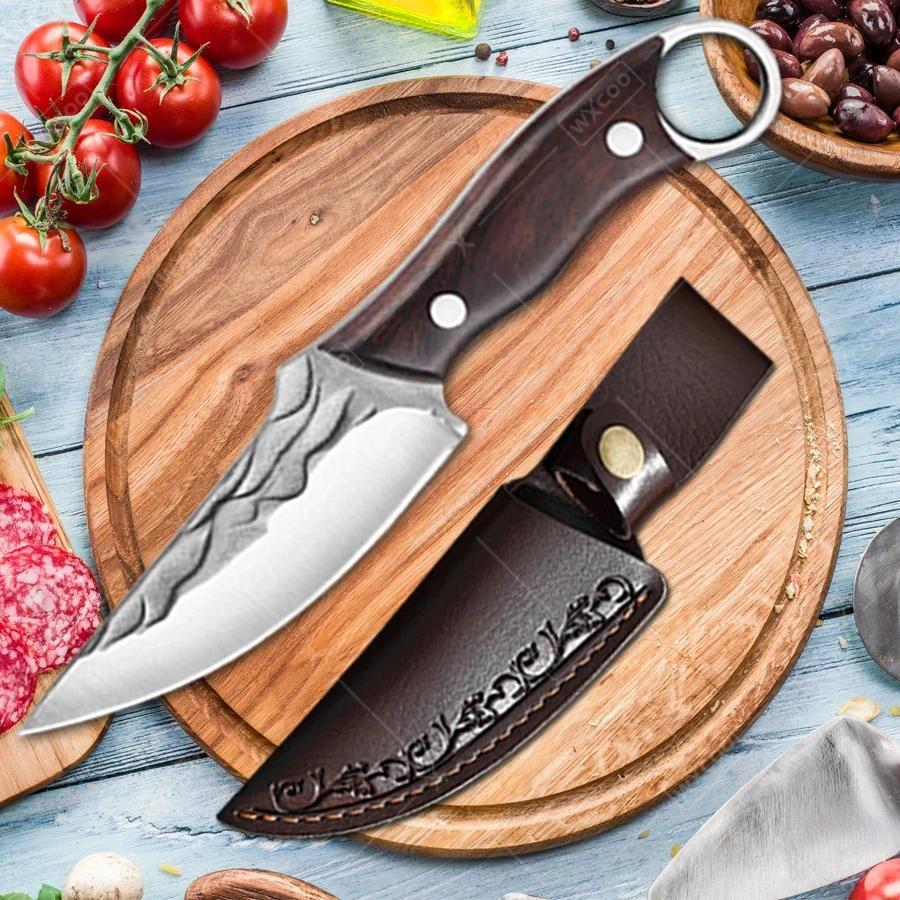 1PC Outdoor Barbecue Knife Camping Cleaver Hand Forged Hammer Grain Small Knife Portable Fruit Slicing  Multi-purpose Knife kitchen accessories