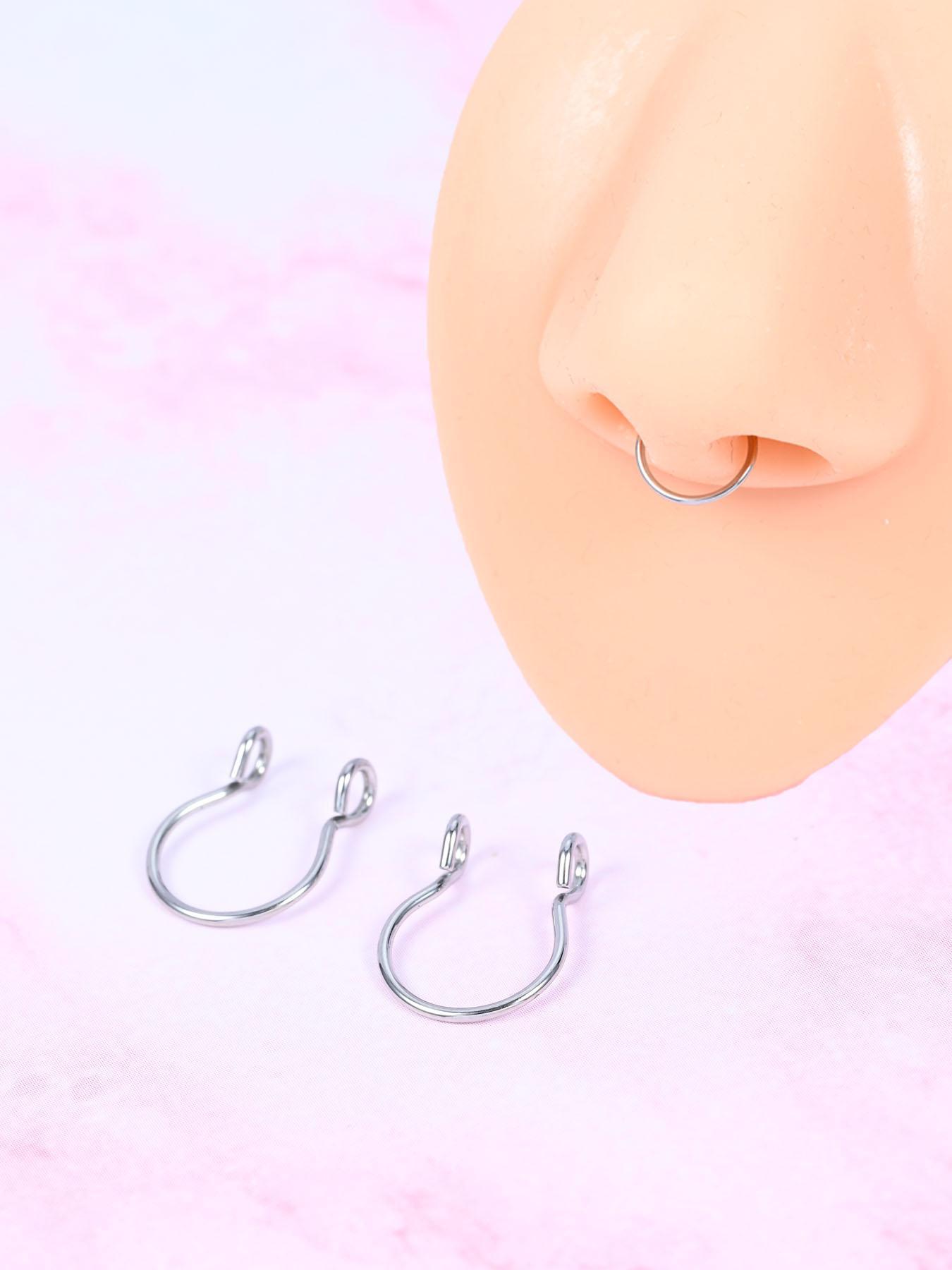3pcs Stainless Steel Fake Nose Ring, Faux Piercing Jewelry 8 mm Fake Nose Ring Hoop Nose Rings Hoops for Faux Septum Nose Ring Set