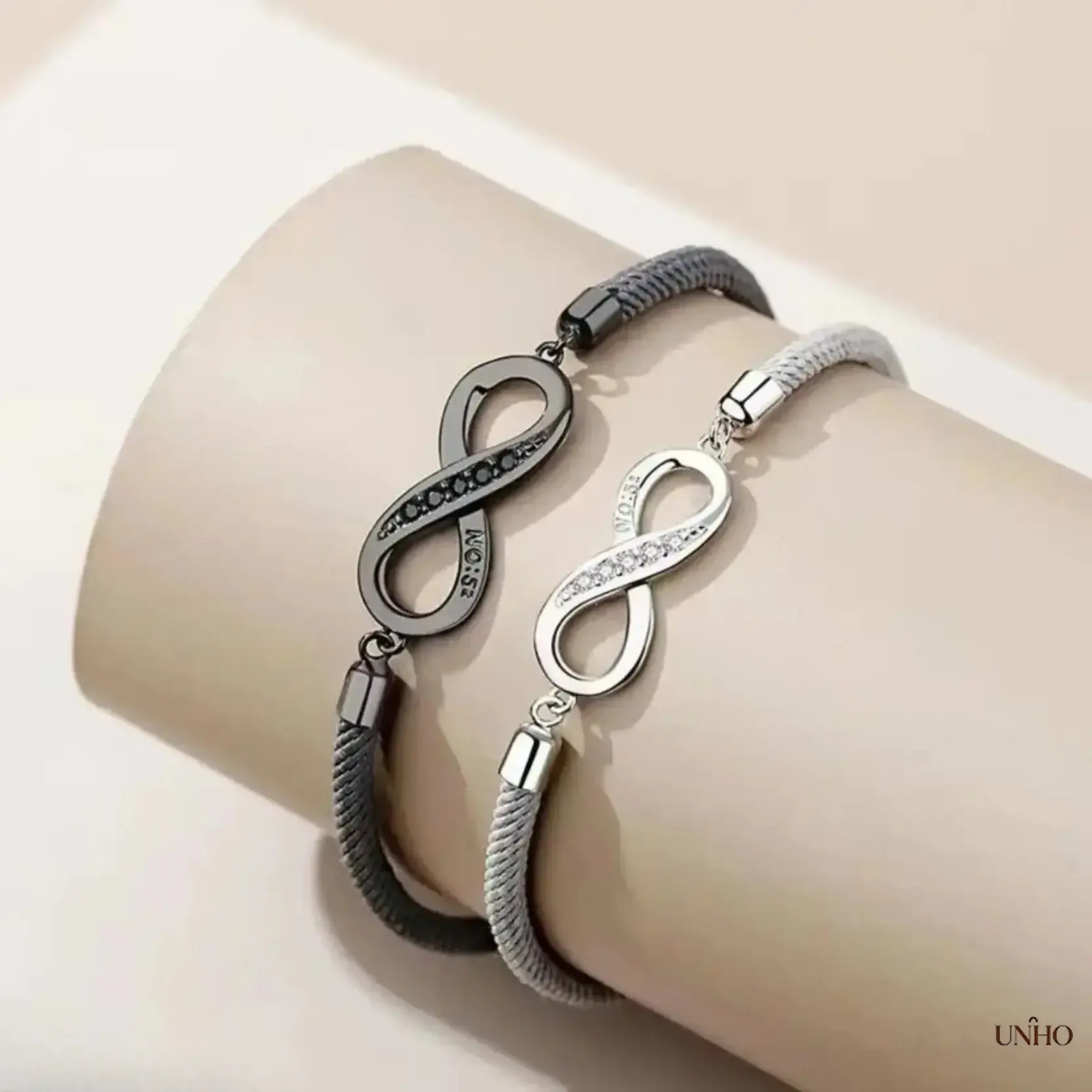 Couples Infinity Symbol Braided Copper Bracelet, Adjustable Wrist Band With Shiny Cubic Zirconia, Romantic Matching Valentine Gift Jewelry For Lovers