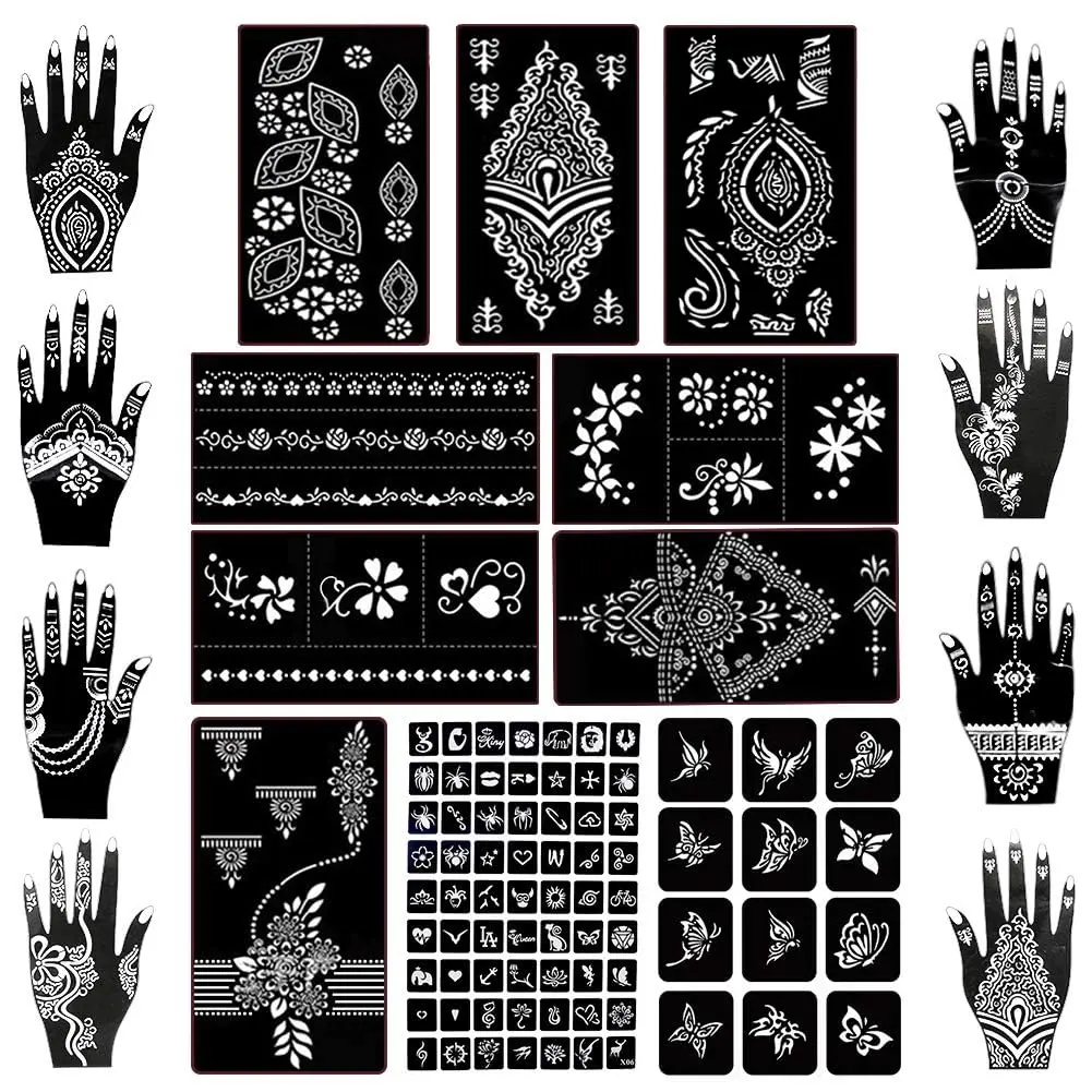 Koogel 18 Sheets 97PCS Henna Tattoo Stencil Kit, Reusable Mehndi Templates for Bridal Mehndi & Music Festivals - Indian Wedding, Bachelorette Party, Summer Body Art, Women Girls Kids