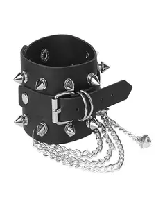 Double Layer Black PU Leather Cone Spike Wide Cuff Bracelet With Dangling Chain & Spike Charm, Adjustable Buckle Punk Goth Biker Wristband, Unisex Alternative Rock Street Jewelry for Men Women, Ideal for Rock Concert, Cosplay Party & Halloween Birthday Gi