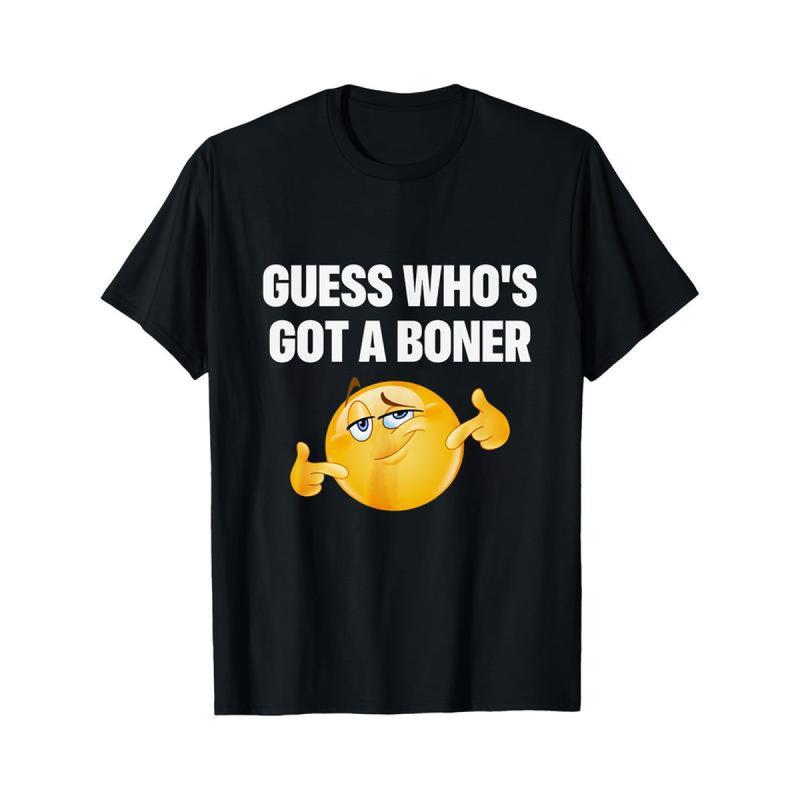 T Shirt Black Guess Whos Got A Boner Emoji Graphic Humor Casual Wear For Men And Women Fun Party OutfitFashion Unisex T-shirts M-5XL