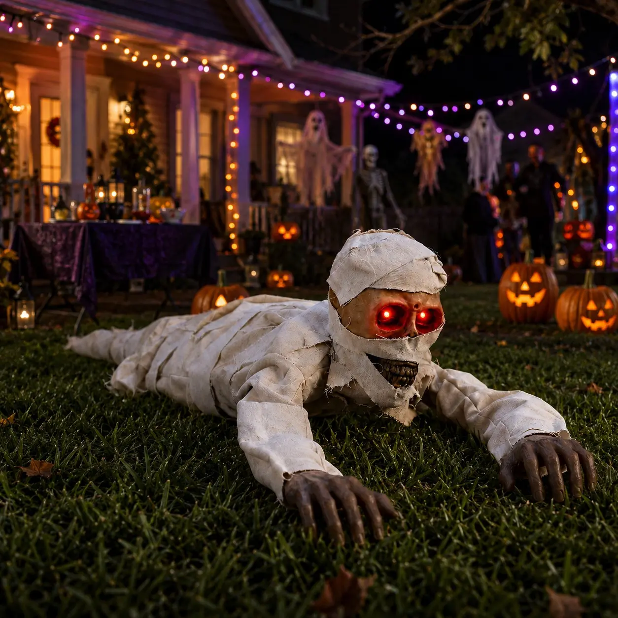 1PC Glowing Crawling Mummy Halloween Prop, Prank Decor for Yard Lawn, Scary Ornament for Haunted House & Escape Room