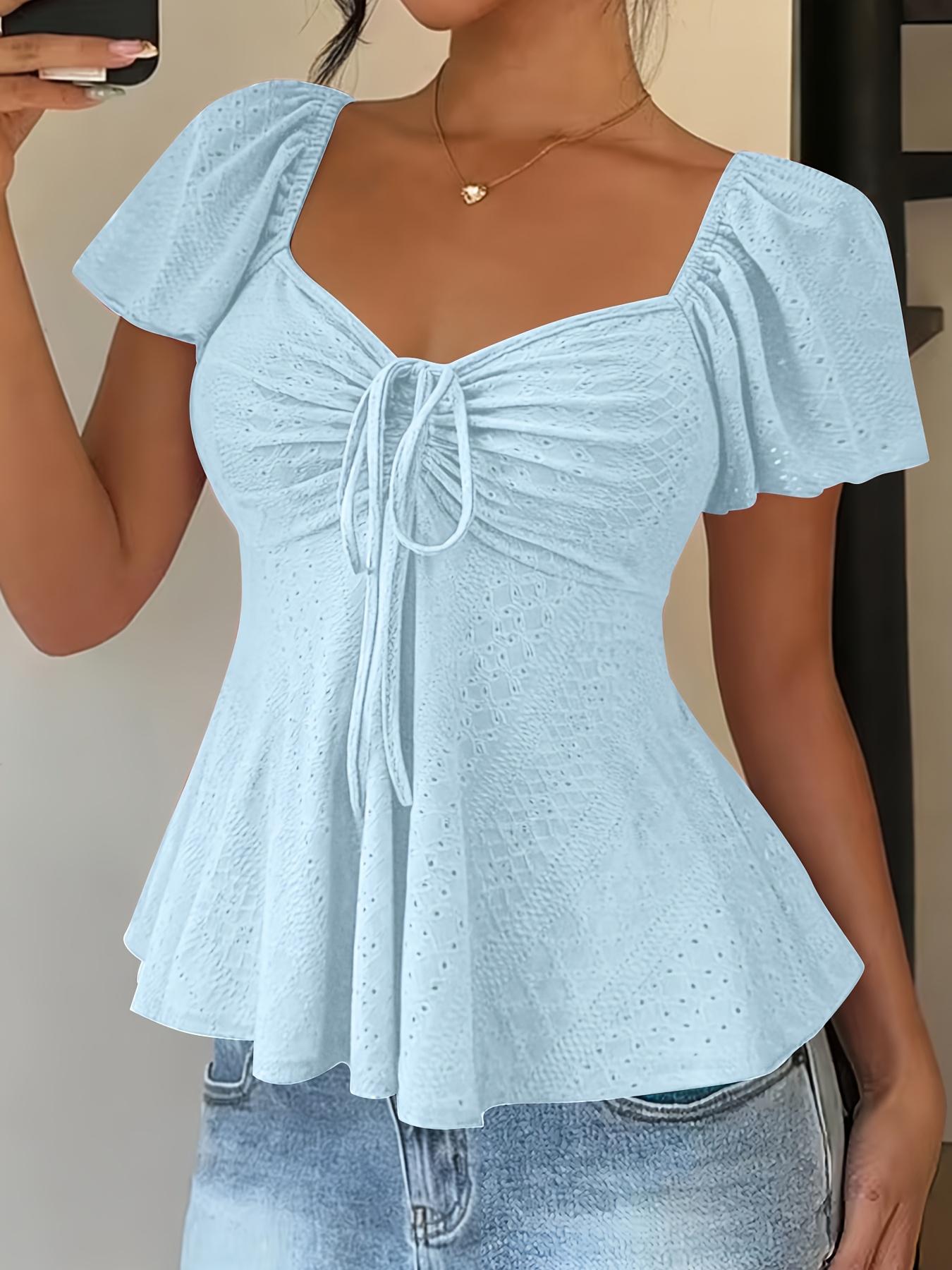 Women's Y2K Solid Color Jacquard V Neck Drawstring Crop Top Spring Summer New Arrival Breathable Dry Fit Long Sleeve UV Protective Active Gym Yoga Compression Shirt
