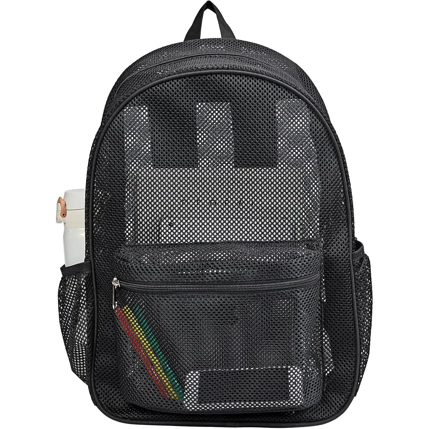 Heavy Duty Mesh Backpack, See Through College Backpack, Black | Semi-Transparent  Pack for Girls, Boys, Net Bookbag for Beach  Gym Travel