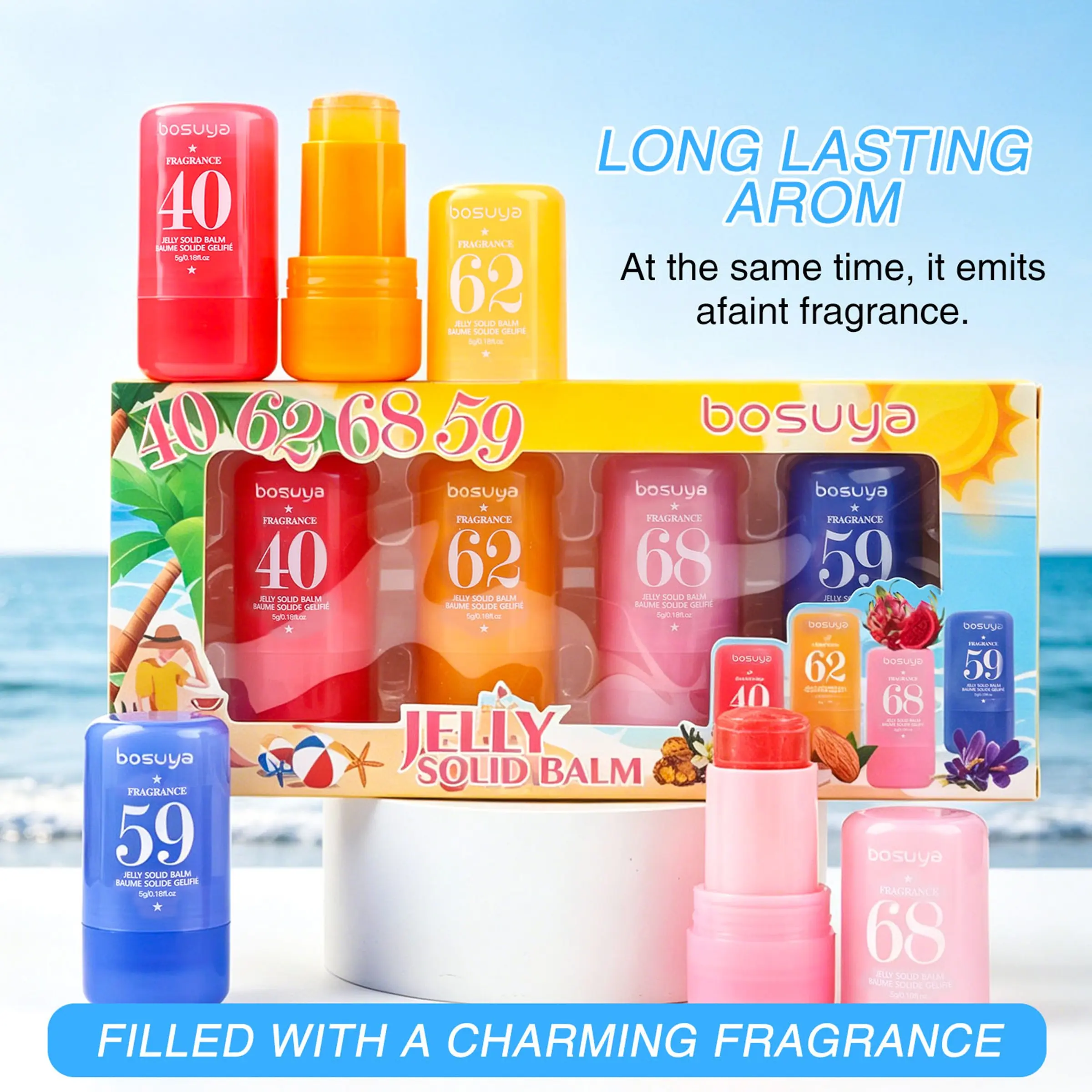 Portable Travel Solid Perfume Stick, Deodorant Bar, 4 Scents, Amber Vanilla, Caramel Almond, Dragon Fruit, Sugar Violet, Long-Lasting Fragrance