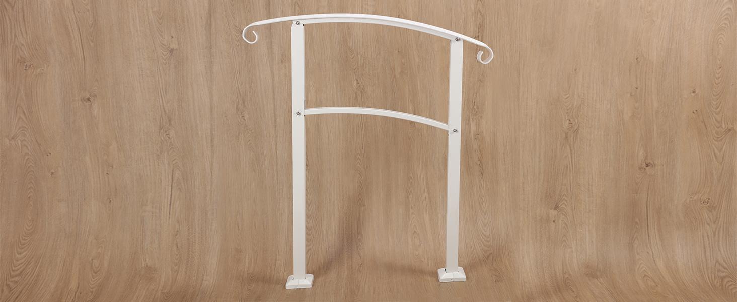 3FT Step Hand Rail for Outdoor Steps Compatible with 2-3 Steps Adjustable Steel Handrails Outdoor Railing for Stairs White Powder Coated Heavy Duty
