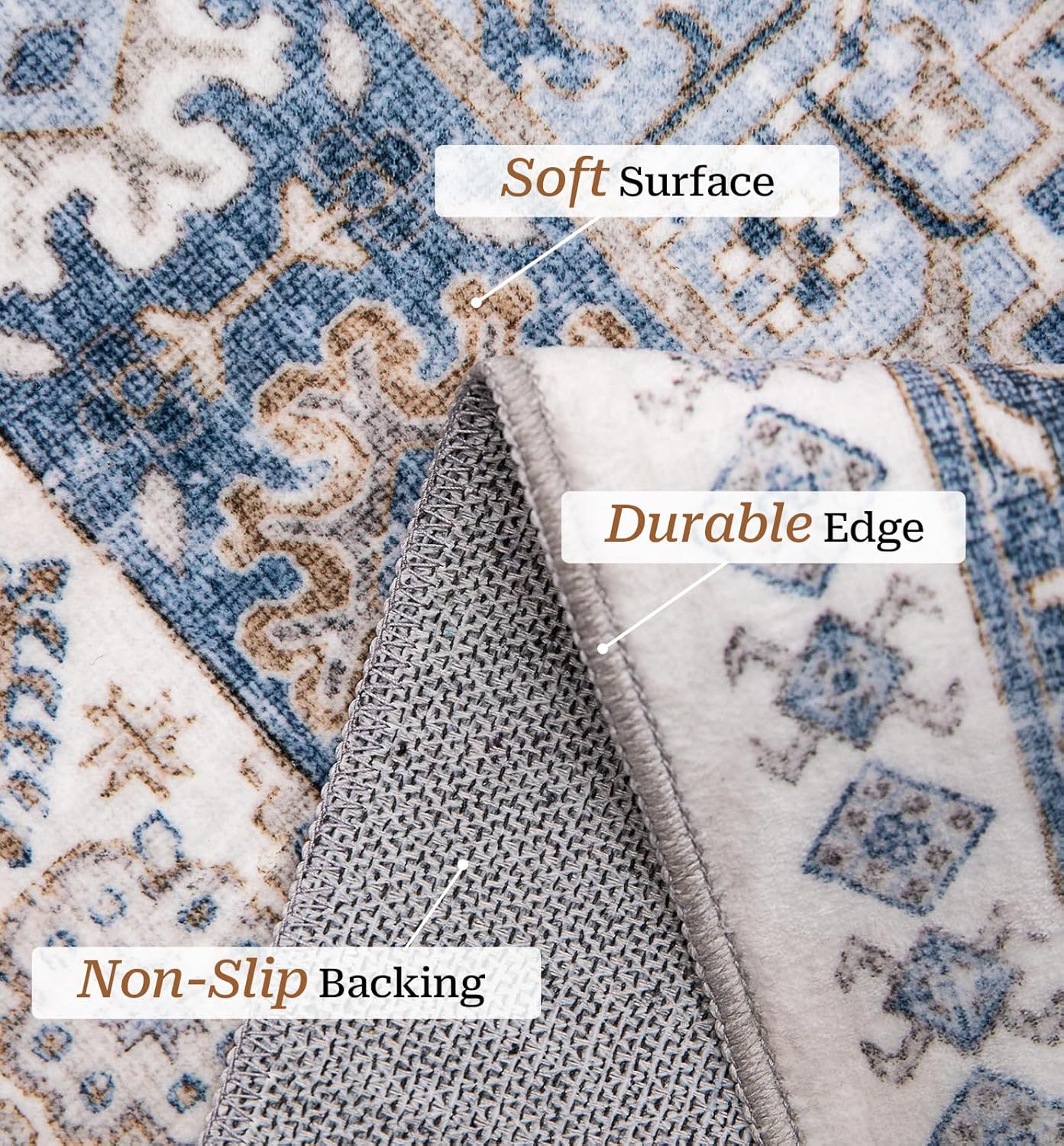 Art&Tuft Area Rugs for Living Room  Non-Slip Backing Washable Rugs  Vintage Large Area Rug  Stain Resistant Home Decor Rug  Foldable Indoor Area Rugs