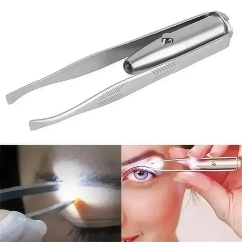 Portable Stainless Steel Eyebrow Hair Remover Tweezer with LED Light, Smart Design Makeup Tool, 1pc Precision Grooming Instrument