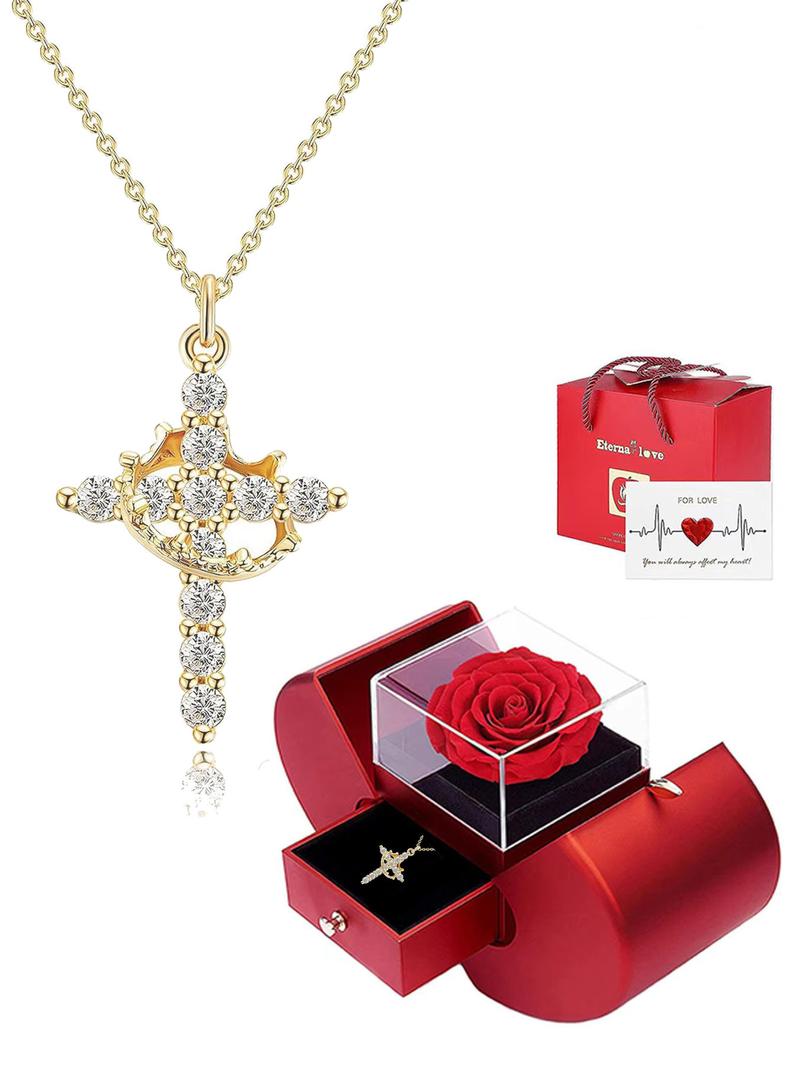 Rhinestone Crown & Cross Pendant Necklace for Women & Men, Fashion Jewelry for Party, Daily Clothing Decor, Trendy All-match & Exquisite Jewelry for Birthday Gift, Exquisite Chain Jewelry