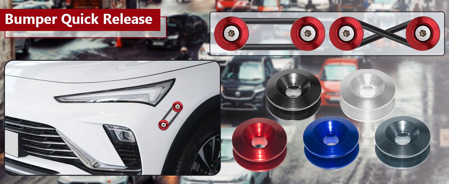 Universal Bumper Clips, Front Rear Bumper Quick Release Kit, Bumper Holders for Cars (4 Black Bumper Quick Release Tabs and 12 Customized O-Rings)