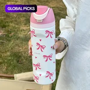Stainless Steel Insulated Water Bottle, 24 oz/32 oz/40 oz Heart Design Travel Mug with Straw and Direct-Drink Spout, Leakproof Insulated Sports Cup, Leakproof Insulated Tumbler, Insulated Travel Drinkware