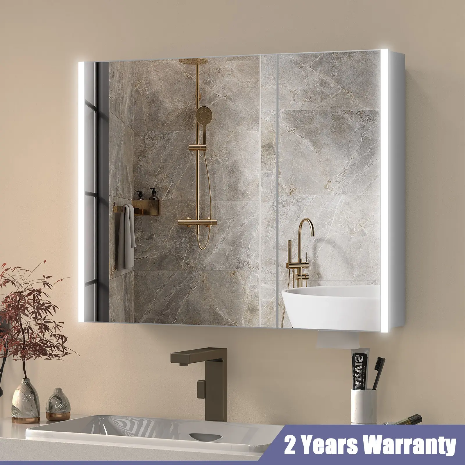 Black Bathroom Mirror Cabinet 35.4x27.5 Inch, Wall Mounted Medicine Cabinet with Mirror Door and Shelves