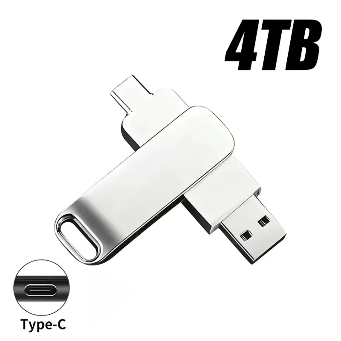 Black 4TB 2-in-1 Type-C OTG USB 3.2 High-Speed Flash Drive (520MB/s, 24G, Anti-Electromagnetic, Waterproof, Heavy-Duty) – No External Power Supply Required, Data Storage for Phones & Computers, Camera Accessory Extension Cord