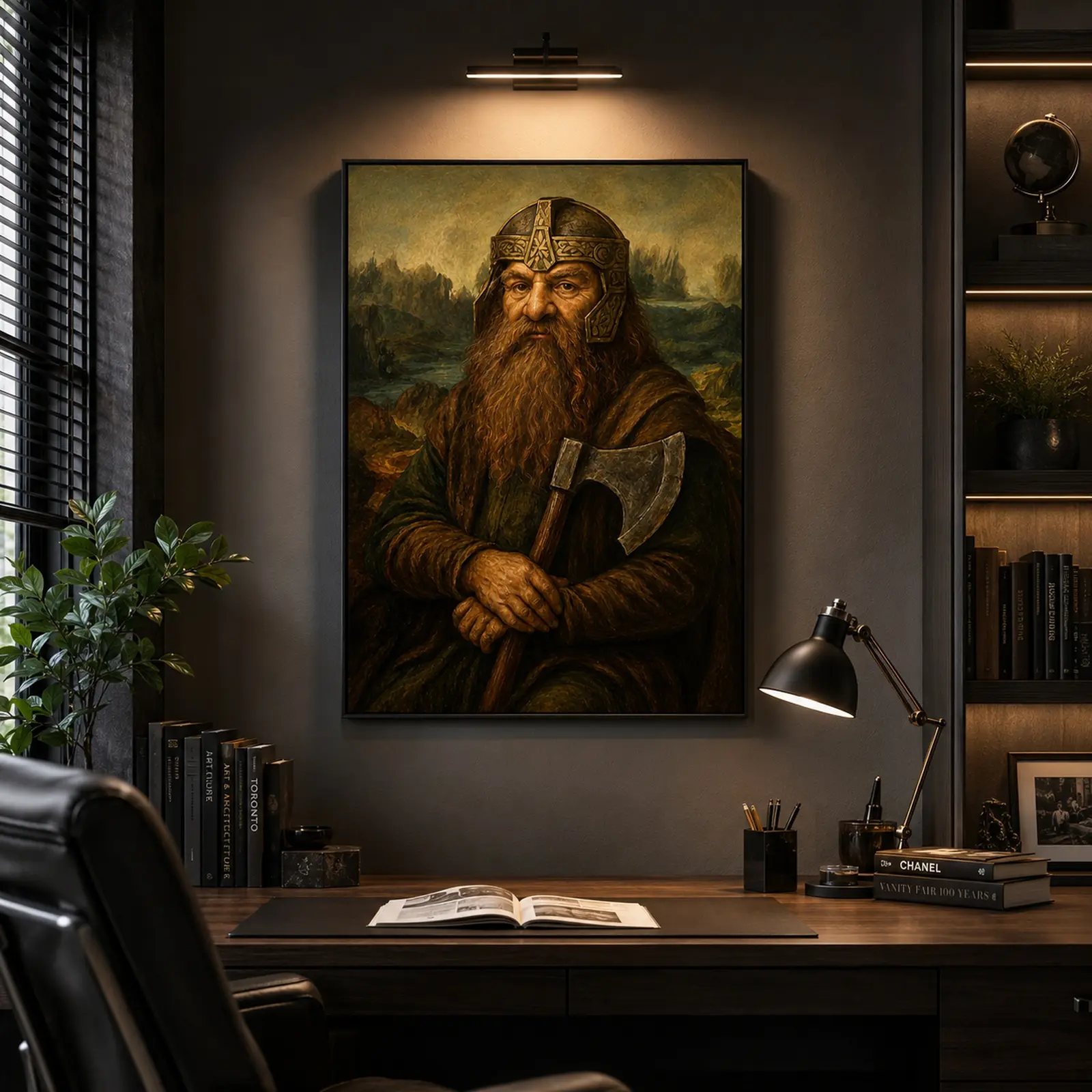 The Gimli Mona Trendy Funny Wall Art Poster, Parody Renaissance Print, Fantasy Dwarf Decor, Lord of the Rings Wall Art, Man Cave Decor, Quirky Home Decor, Unique Gift for Fans, Canvas Art, Medieval Decor, Viking Poster, Gothic Art, Housewarming Gift