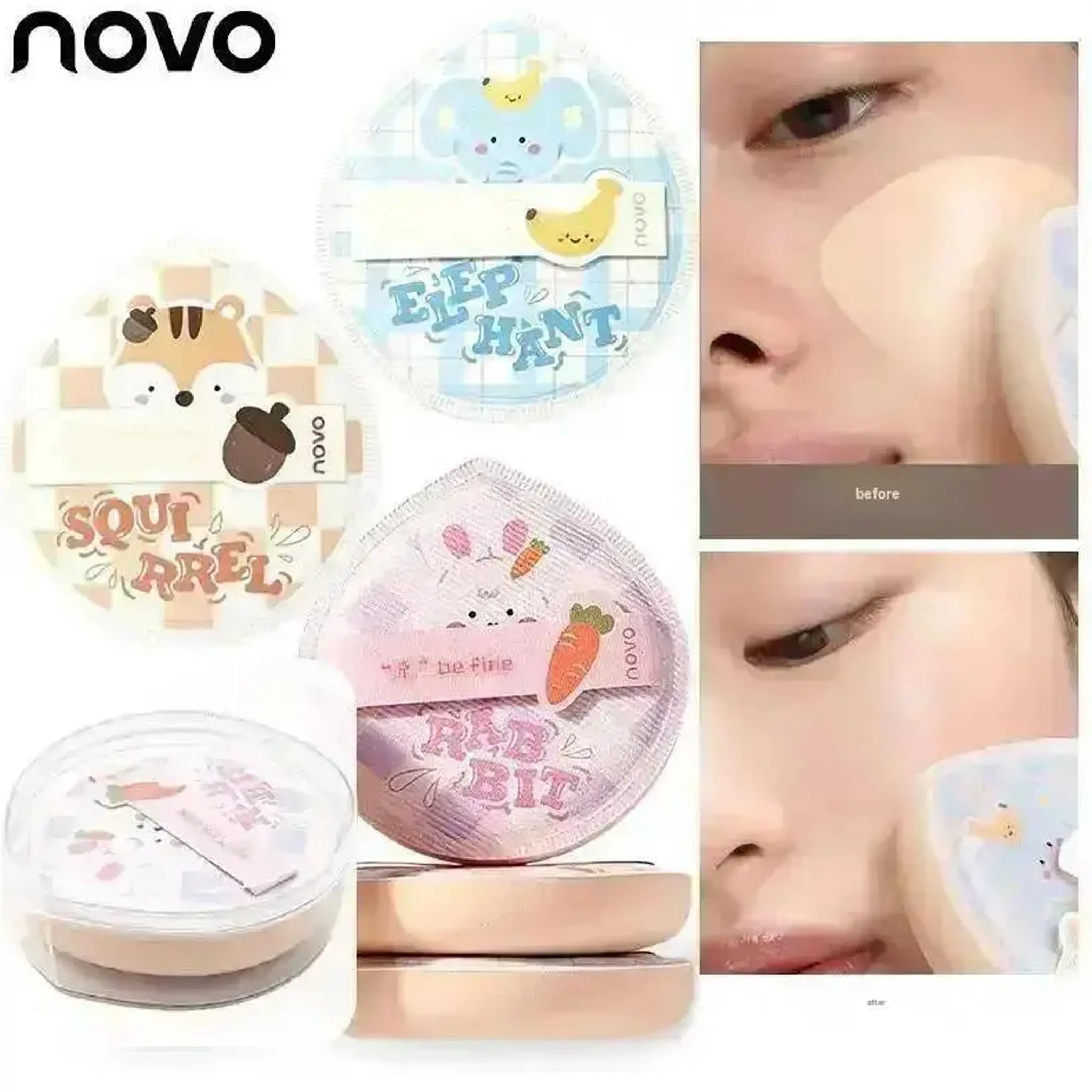 2pcs Cute Animal Pattern Makeup Puff With Storage Box, Thickened High-Elastic Sponge, Wet & Dry Dual-Use, No Waste, For Liquid Foundation, Bb Cream & Loose Powder, For A Clear And Flawless Base Makeup, Essential Makeup Tools For Beginners