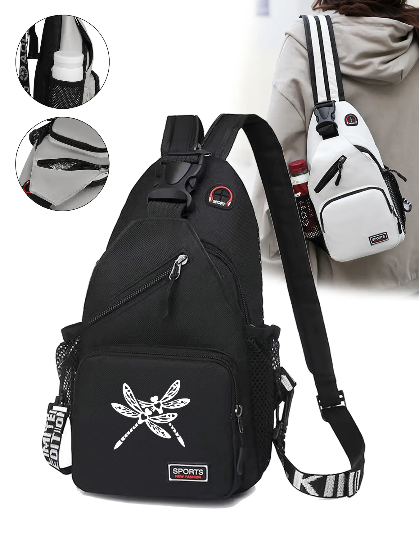 Dragonfly Print Convertible Crossbody Backpack, Multi Pocket Chest Bag with Convertible Zipper Strap, Perfect Holiday Gift for Travel, Sports & Daily Commute, Daily Commuter Bag