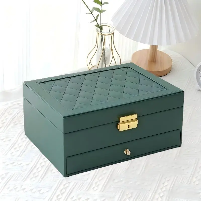 Luxury High-End Preppy Style Jewelry Storage Organizer Box, Leather Material, Lockable Design, Ideal for Earrings, Necklaces, Bracelets, Valentine's Day Gift