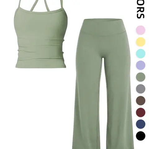 【Black Friday】Women's Solid Color Sportswear Set, Matching Set for Gym and Yoga, Cami Top & Straight-Leg Pants for Women, Comfortable Sporty Outfit for Fitness, Running and Workout