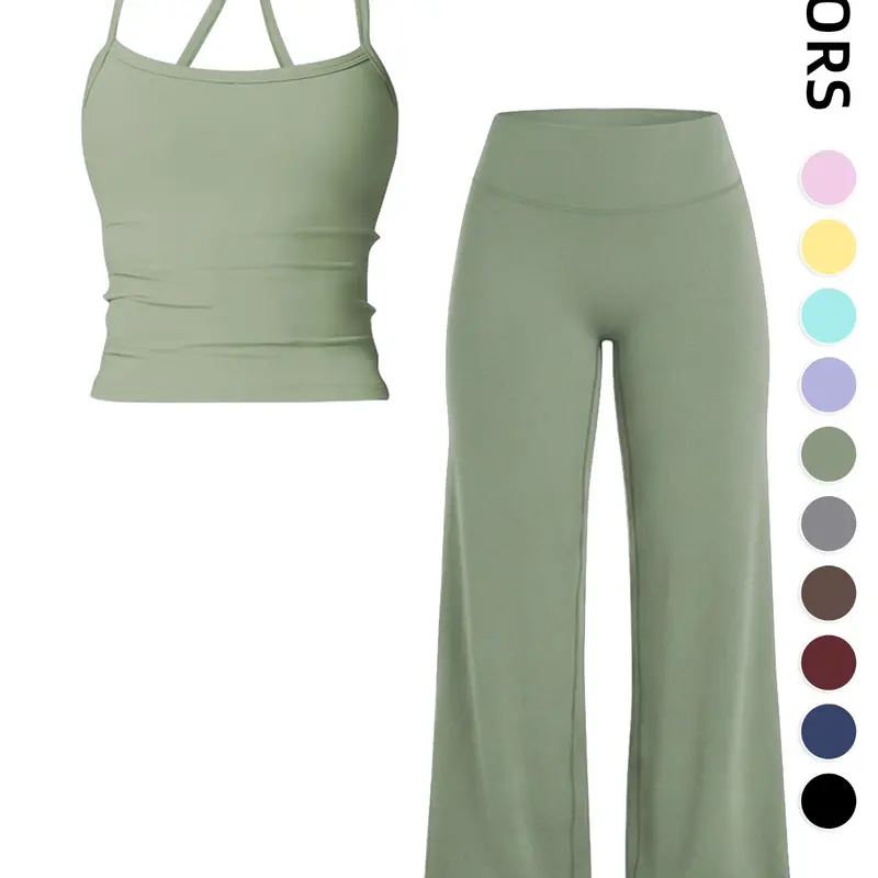 【Black Friday】Women's Solid Color Sportswear Set, Matching Set for Gym and Yoga, Cami Top & Straight-Leg Pants for Women, Comfortable Sporty Outfit for Fitness, Running and Workout