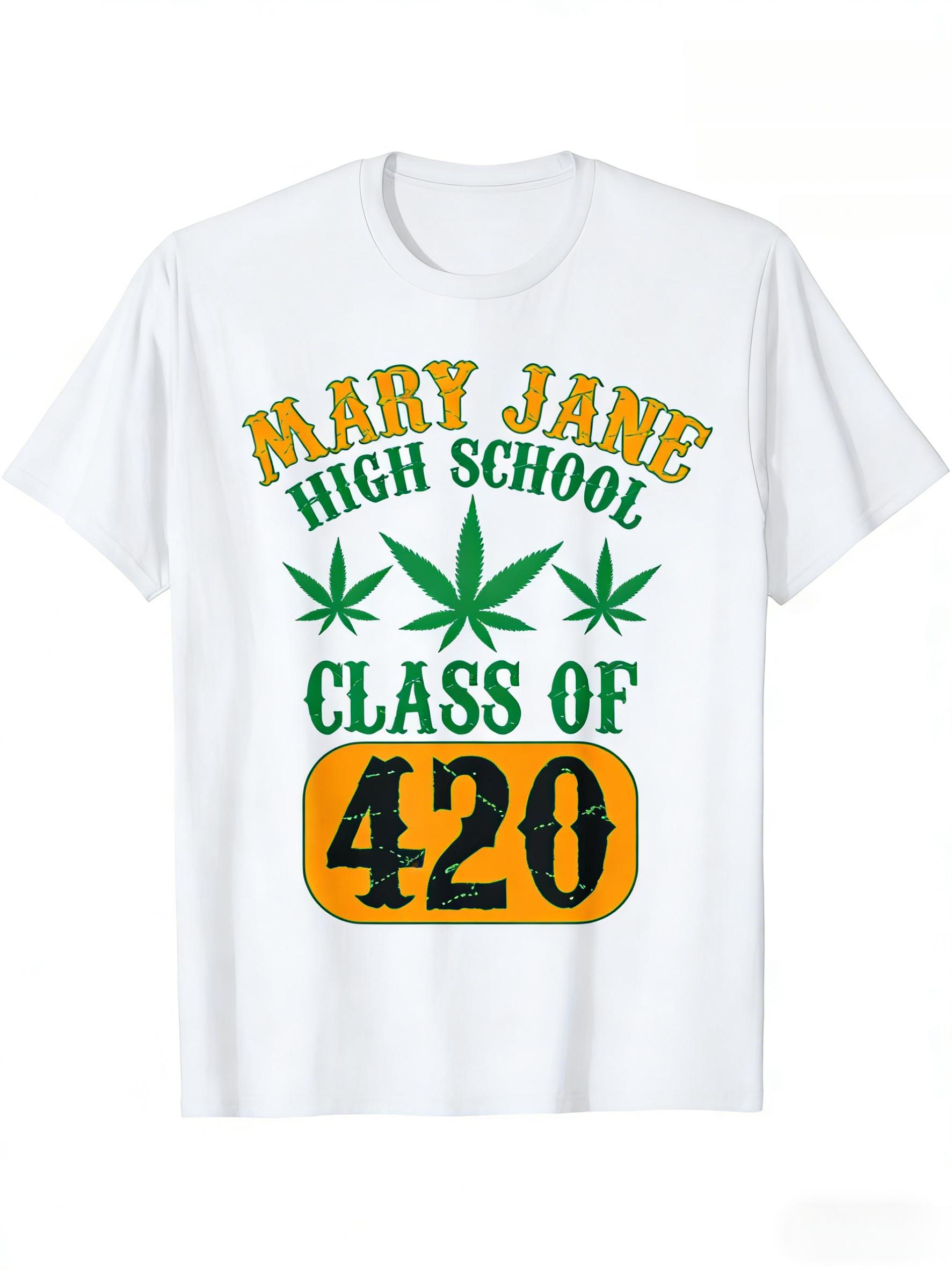 1pc Men's Class Of 420 Weed Graphic T-Shirt, 100% Fabric, Crew Neck, Short Sleeve, Regular Fit, Weekend Casual Wear, All-Season Casual Wear, 180gsm - Ideal for Valentines New Year's Day Father's Day Christmas, Holiday Gift, Seasonal Apparel