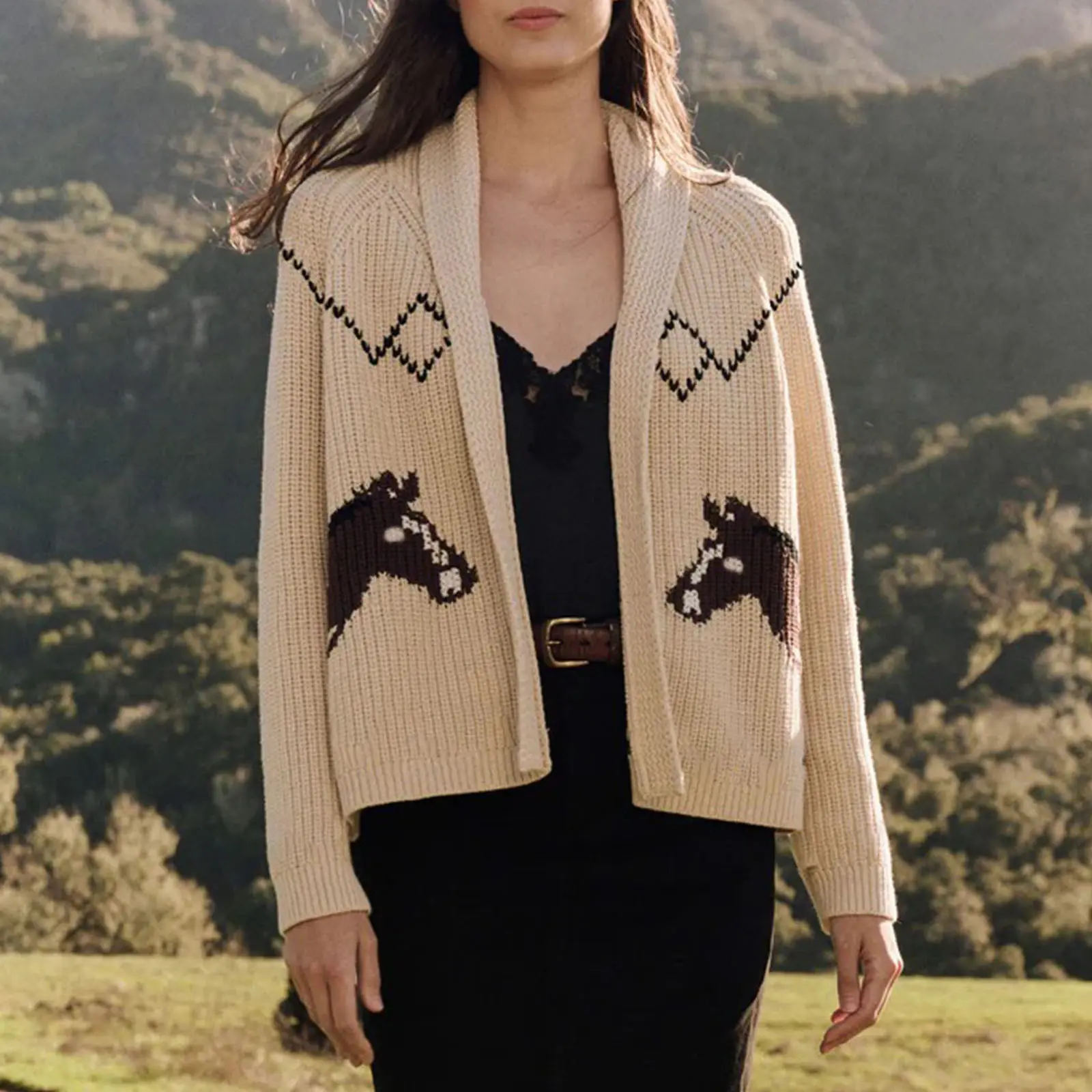 New Autumn/Winter Fashionable Retro Artistic Loose Casual Knit Cardigan Sweater with Turn-down Collar