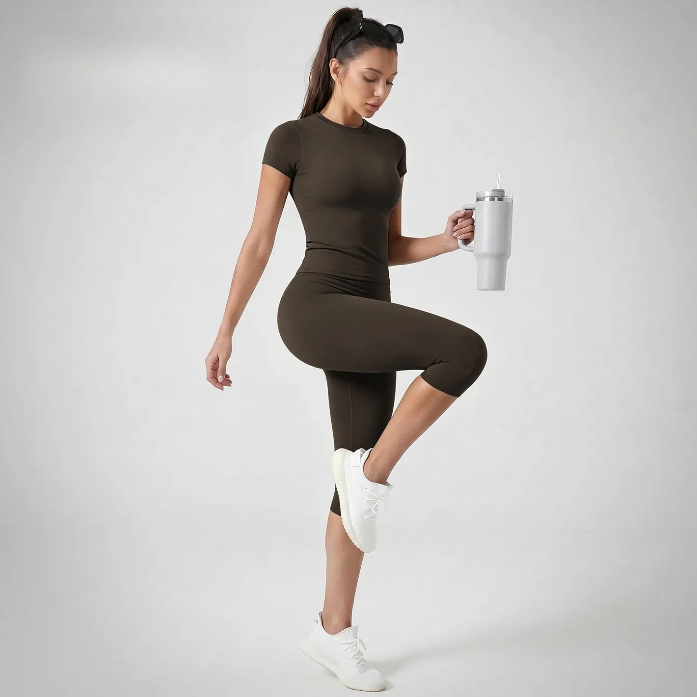 Women's 2-Piece Quick-Dry Workout Yoga Set, Soft Stretchy, Breathable & Sweat-Wicking Fabric with Tummy Control and Butt Lifting Design, Activewear Perfect for Gym, Pilates, Running and Daily Casual Activities