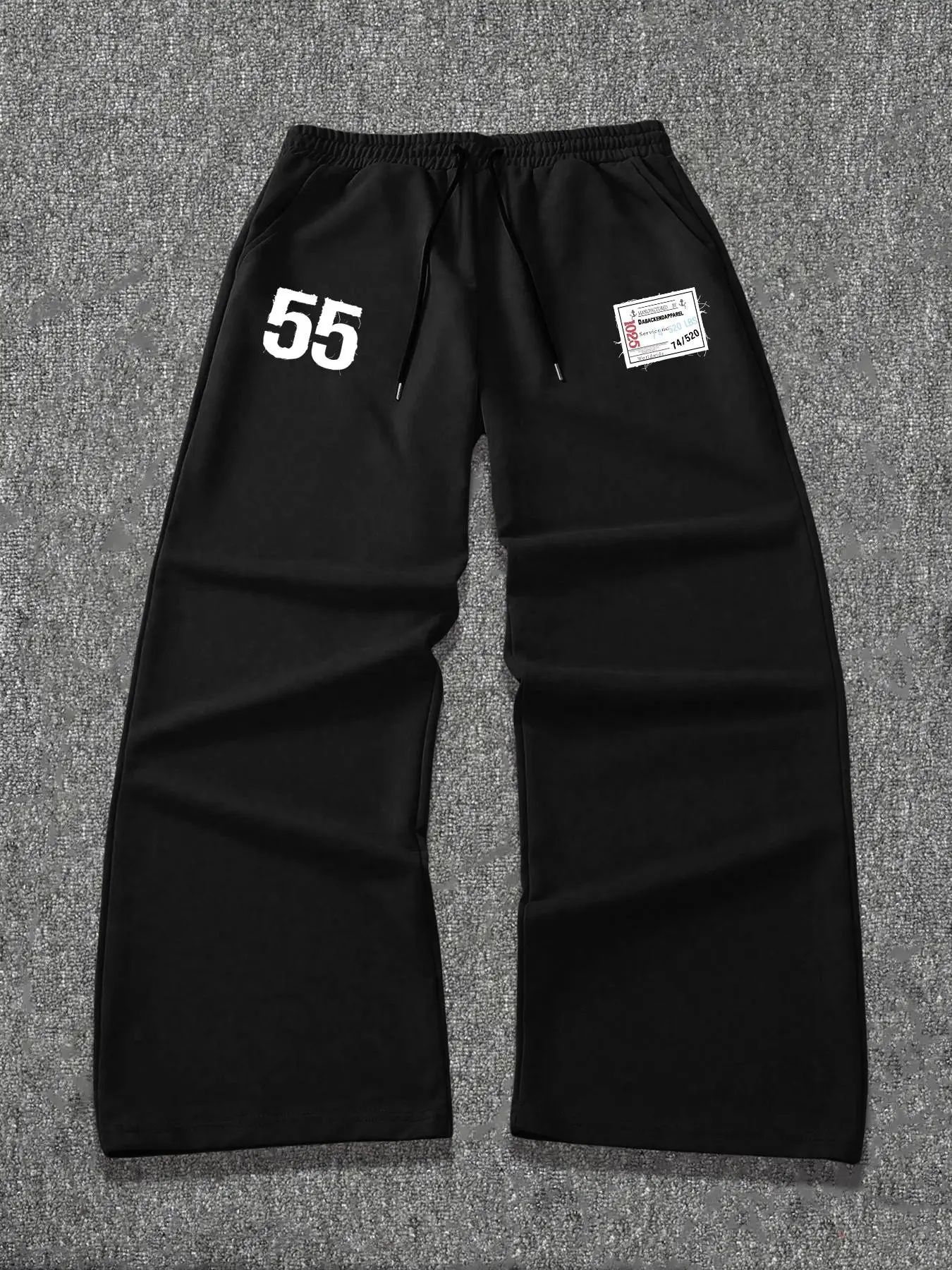Men's Casual Loose-Fit Sport Pants, Vintage Number 55 Label Print, Wide Leg Sweatpants, All Season, Ideal for Training & Leisure