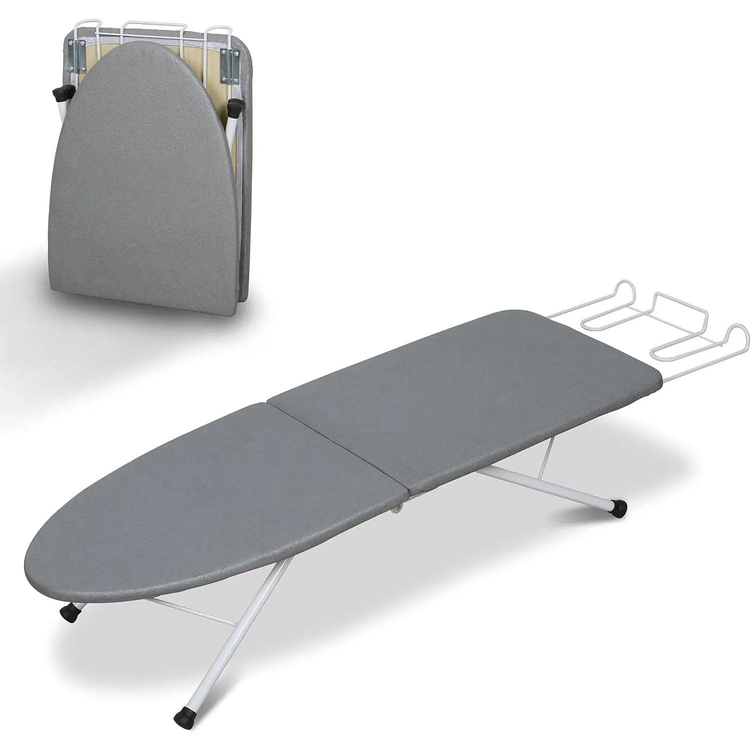 Portable Foldable Tabletop Ironing Board with Iron Rest, Heat Resistant Cover and Cotton Pad, 31.5 x 11.8 x 7 Inches, Grey