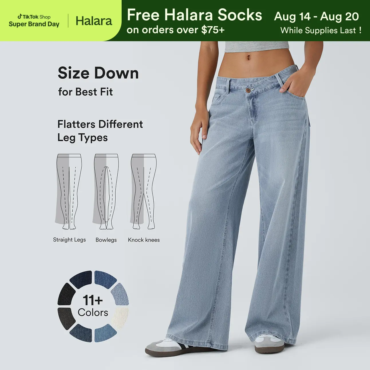 Halara Flex Asymmetric Low Rise Zipper Pockets Baggy Wide Leg Washed Casual Jeans Halara Flex Asymmetric Low Rise Zipper Pockets Baggy Wide Leg Washed Casual Jeans
