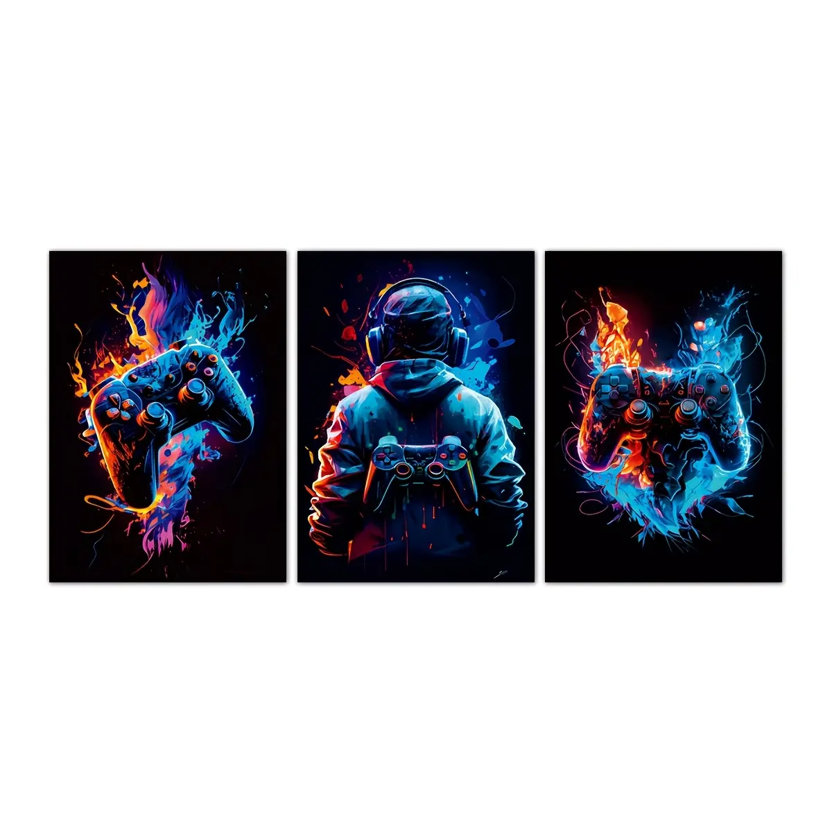 2D Flat, 3pcs Set of Gaming Console Posters, Video Game Wall Art, Cool Gaming Posters, Decor for Teenage Boys' Game Rooms, Game Room Decorations, Gifts for Gamers, Canvas Art for Gaming, Modern Stylish Game Room Decor, Unframed