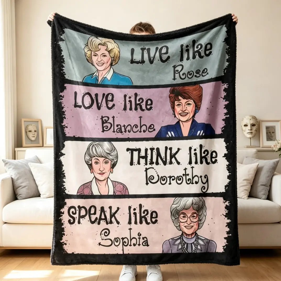 Golden Girls Blanket Classic TV Show Merch, 80s Sitcom Fans Soft Flannel Fleece Throw Blanket, Warm Cozy Bedding Blanket for Couch Sofa Bed, Friendship Best Friend Gift, Dorothy Rose Blanche Sophia Character Art, Adults Kids
