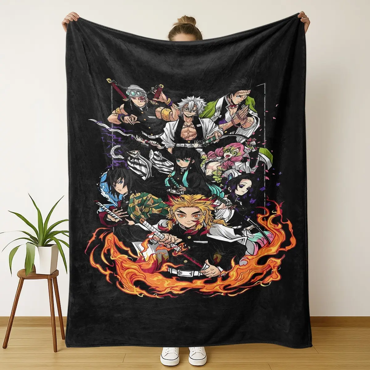 Demon Slayer Hashira Flannel Blanket, Soft Fleece Throw, Anime Print, Rengoku Giyu Shinobu Tengen Sanemi Muichiro Mitsuri Obanai Gyomei, Sofa Bed Couch Decor
