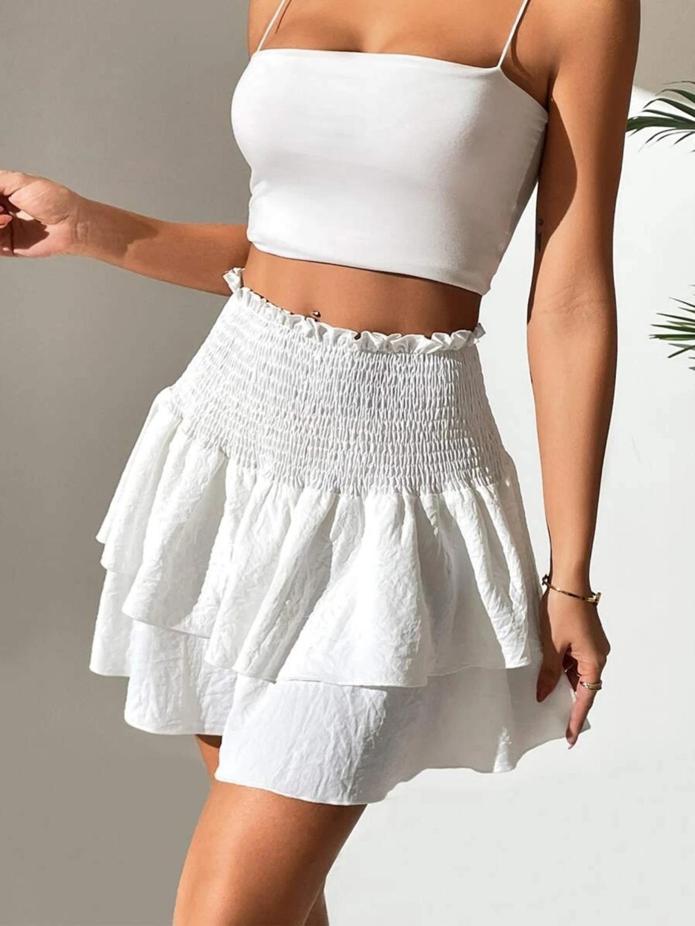 Women's Plain Woven Ruffle Trim High Waist Skirt, Casual Fashion Skirt for Daily Outdoor Wear, Ladies Bottoms for Spring & Fall