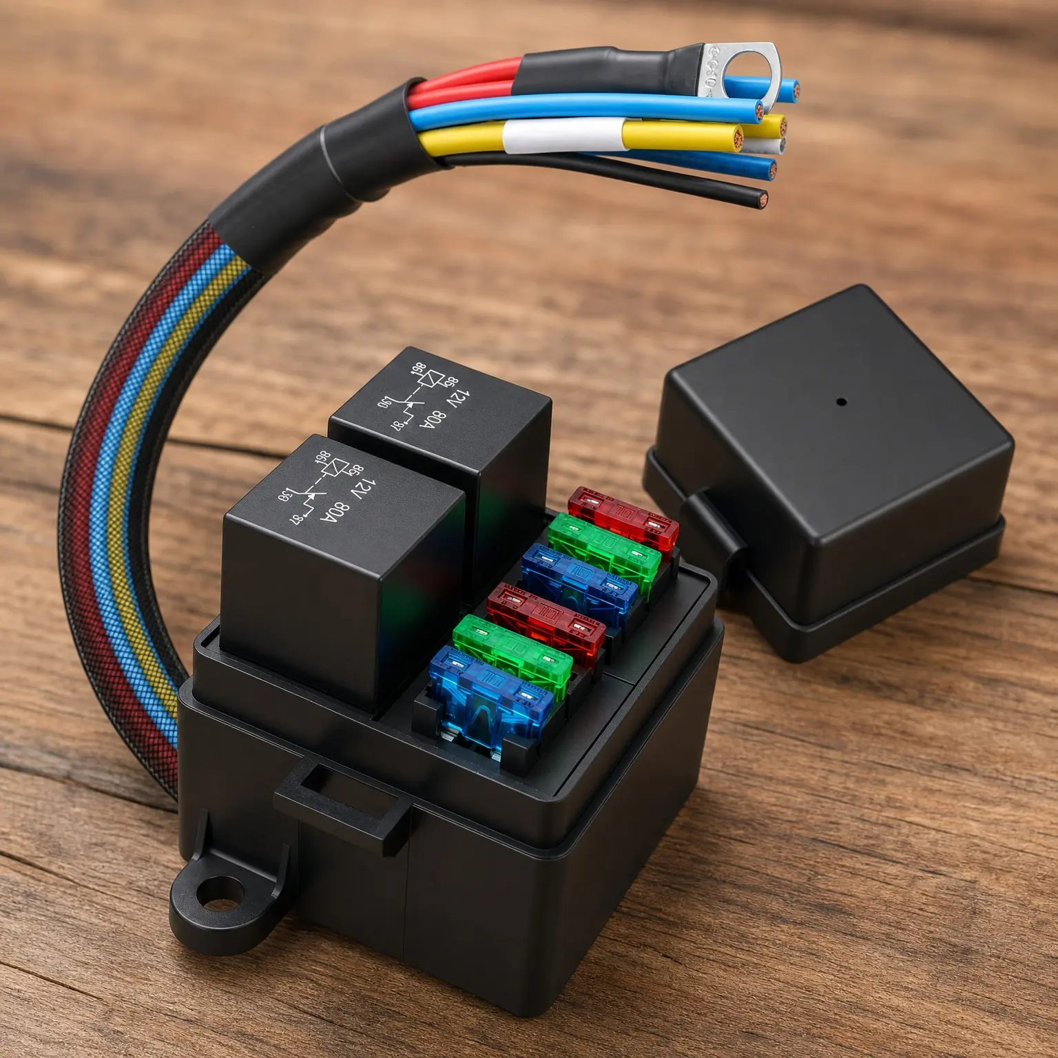12V 6-Way Pre-Wired Fuse Relay Box Kit with Two 80A 4-Pin Relays, 6 ATC/ATO Slots, Dustproof Covers, Universal Relay Panel for 4x4 Trucks, RVs, LS Swaps, Lights, and Cooling FansGift