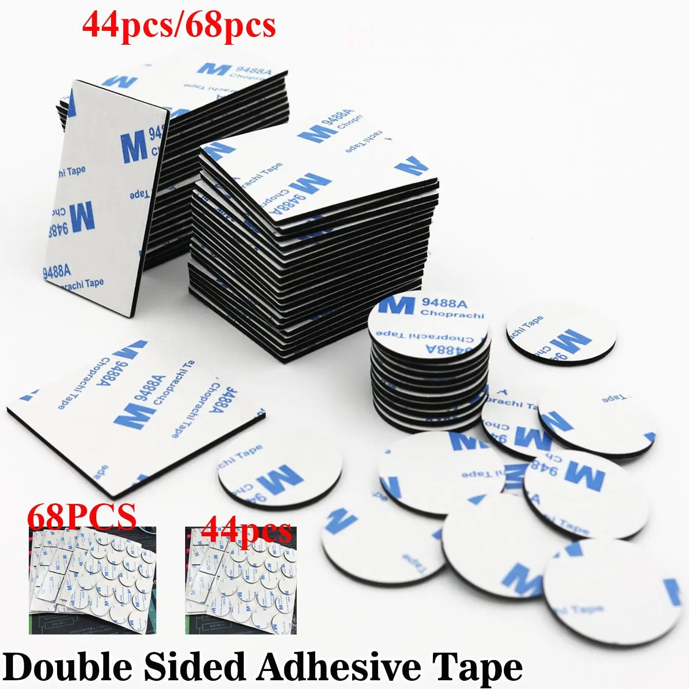 44pcs/68pcs Strong EVA Double-Sided Tape, Heavy Duty Tape, Waterproof Self-Adhesive Foam Pads for Walls, Doors, Glass & Tiles, Powerful Adhesive for Indoor & Outdoor Use