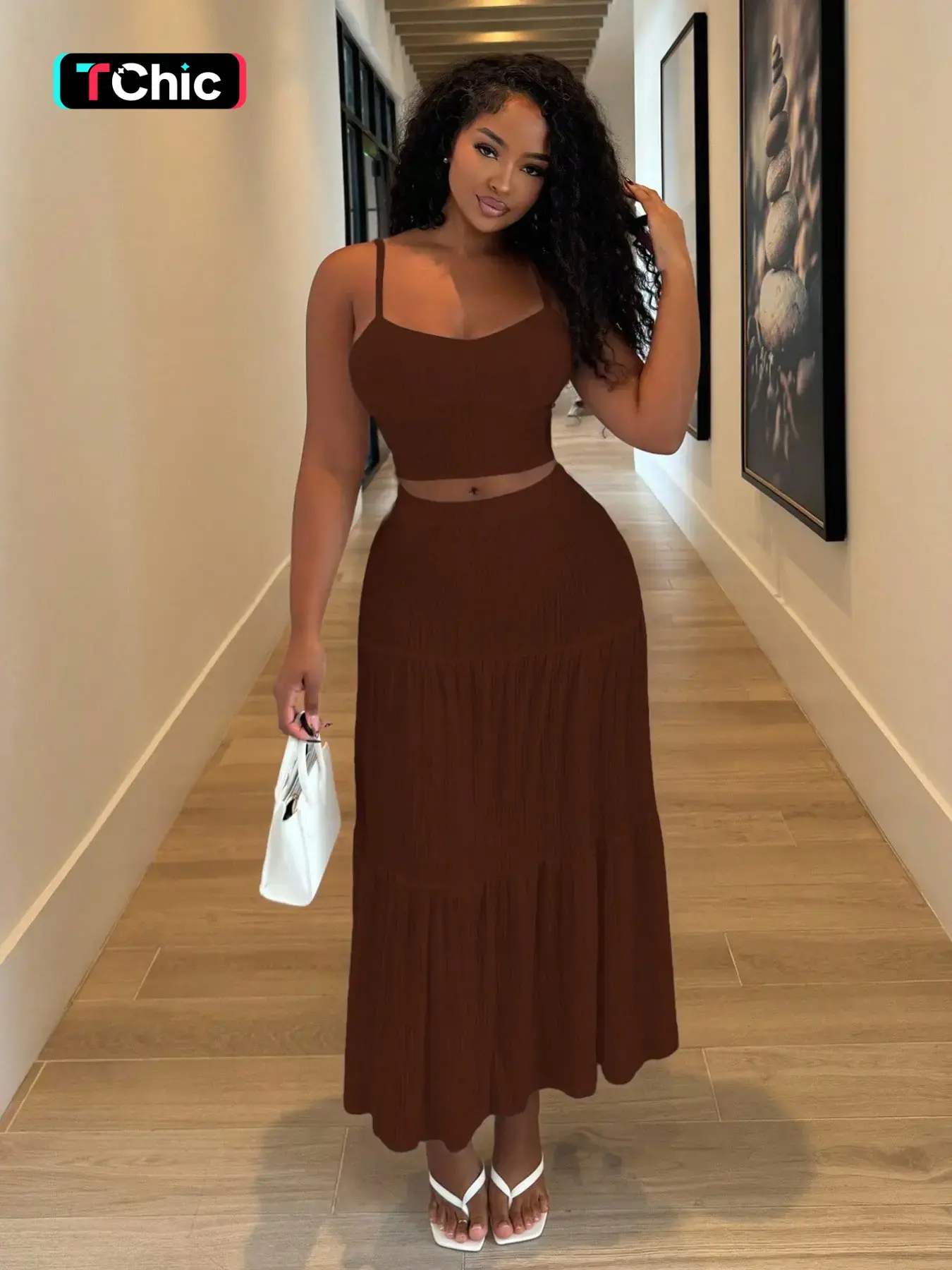 Women's Basic Camisole Tank Top And Long Skirt Set