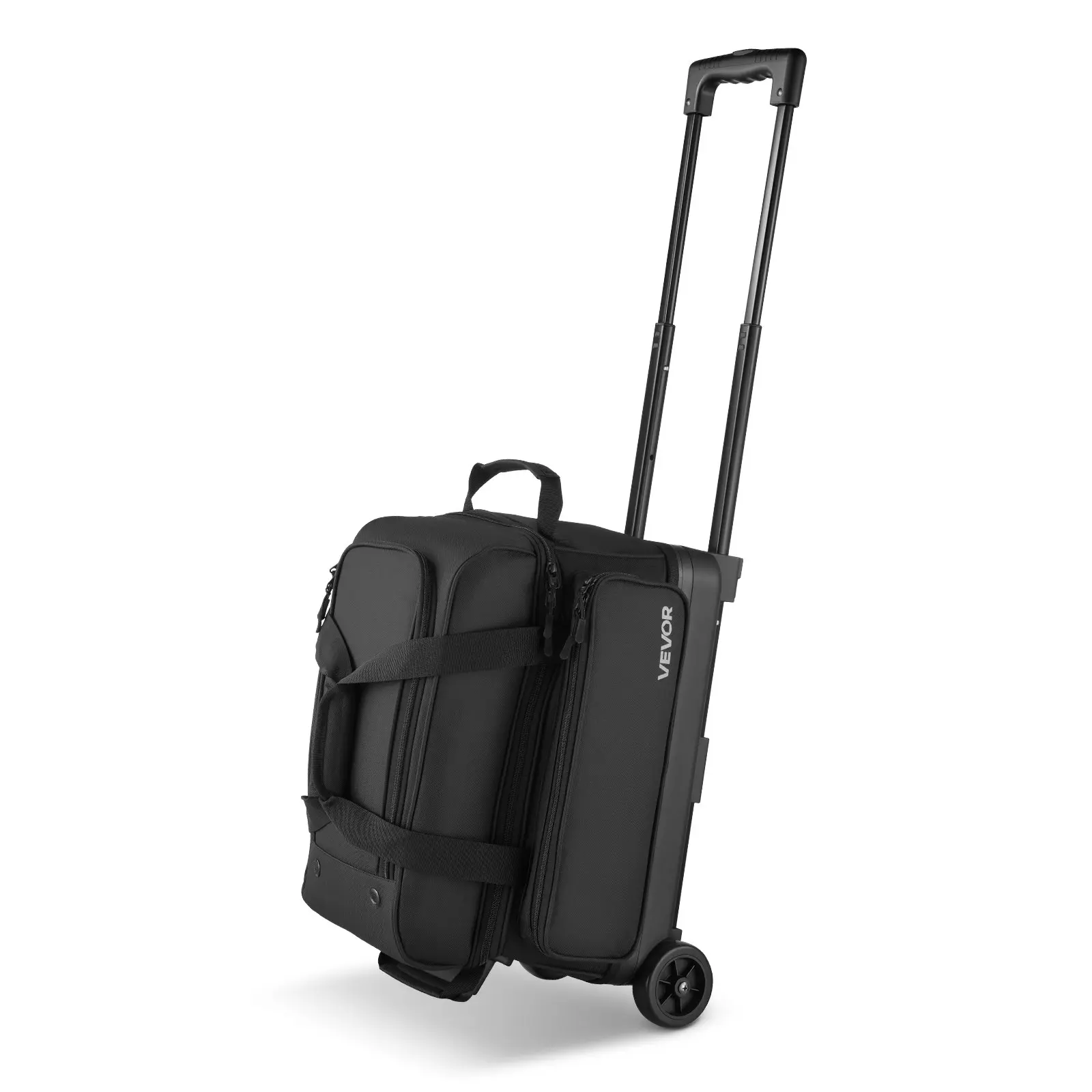 VEVOR 2-Ball Double Roller Bowling Bag with Wheels, 600D Tear-Resistant Oxford Fabric, 41.32 in Retractable Handle, Moisture-Proof Separate Shoe Comp. (Up To US Size 16), Oversized Accessories Pocket, Reinforced Stitching, Metal Zipper