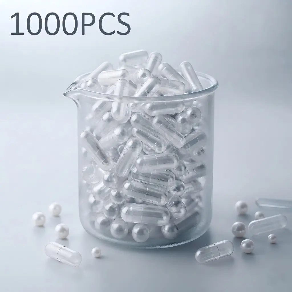 Transparent Plant-Based Vegan Empty Capsules, 1000 Count Per Bag, Includes Small Bottle and Spoon, Sizes 00#0#1#4#, Ideal for Supplements