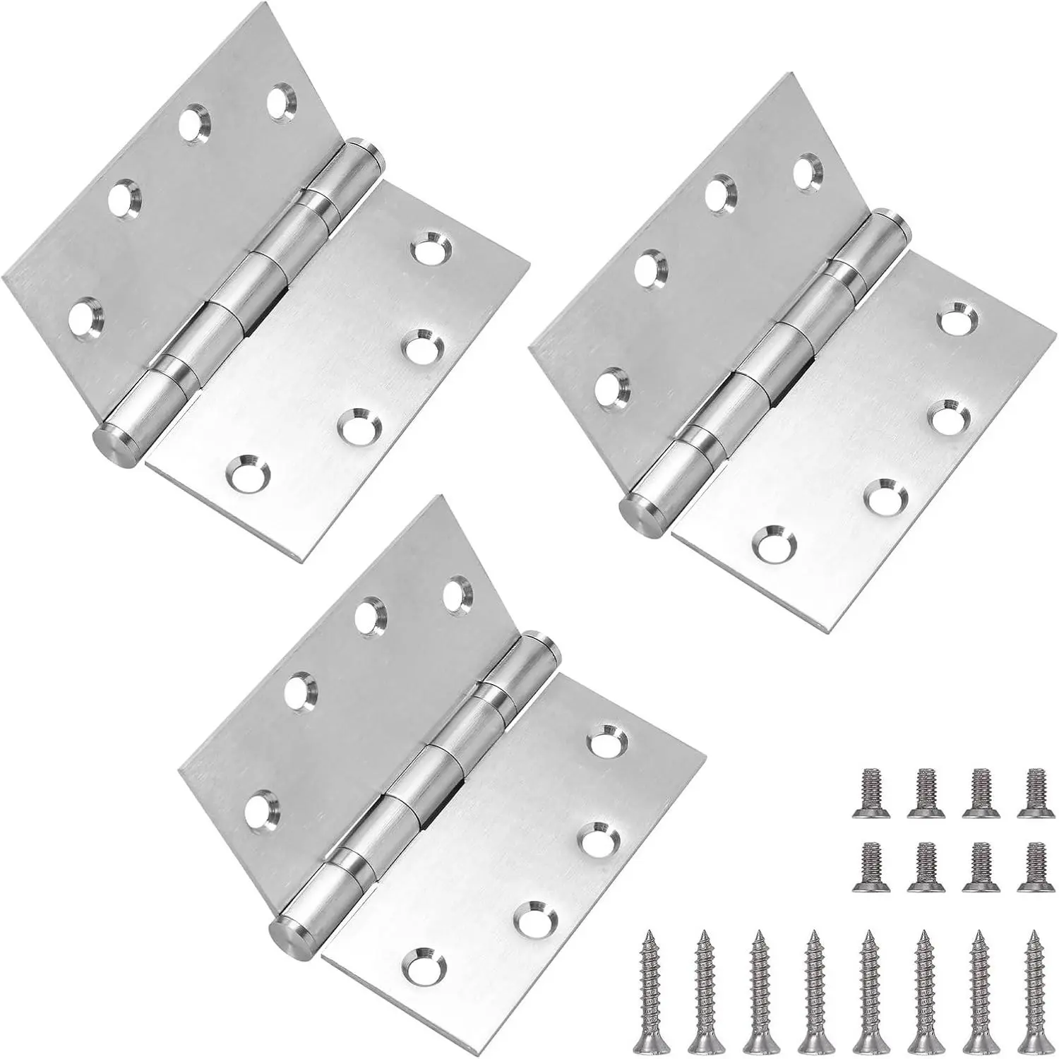 4.5" Heavy Duty Stainless Steel Door Hinge, 3 Pack 4.5 x 4.5 Inch Ball Bearing Door Hinges with Square Corners for Commercial and Residential Doors, Brushed Nickel