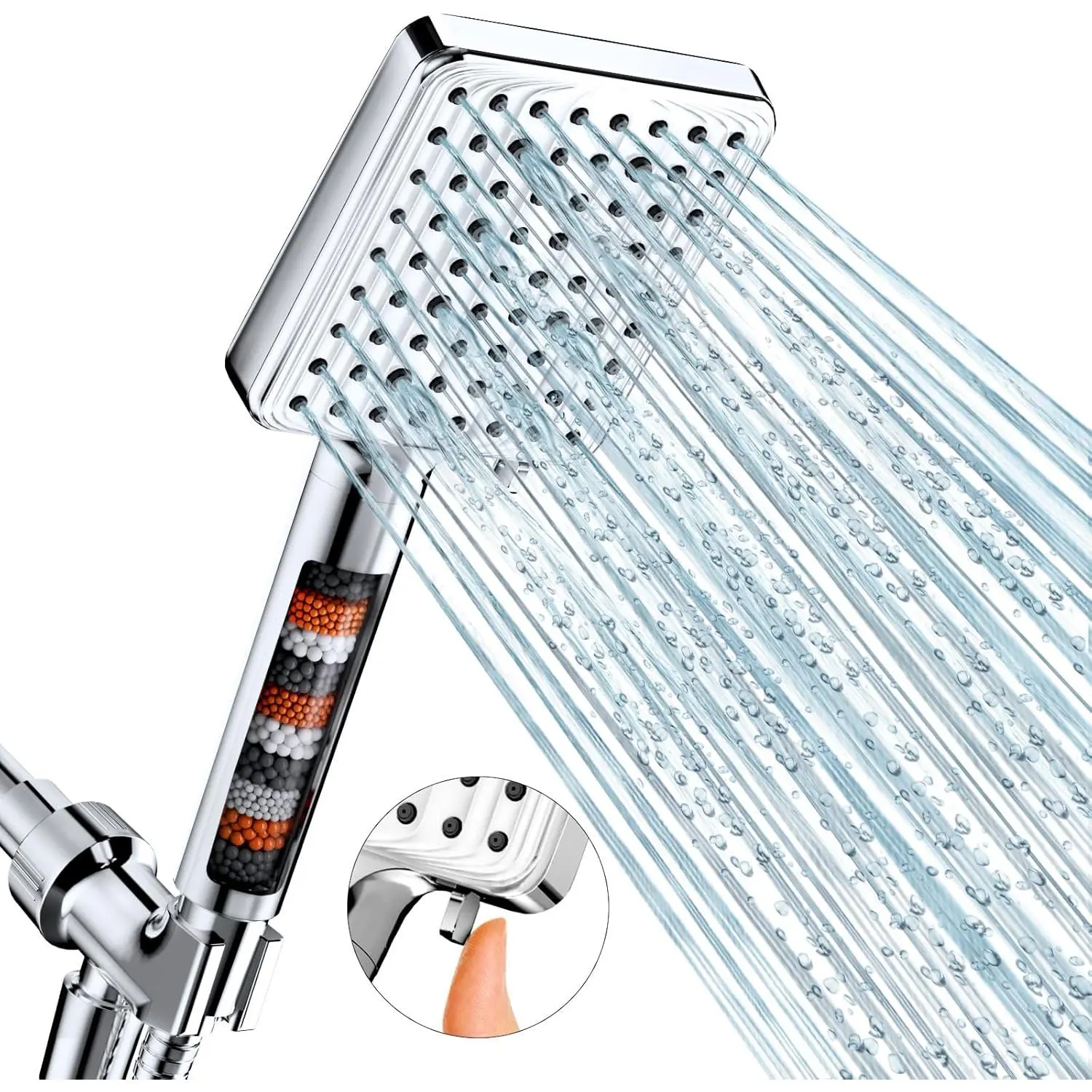 Filtered Shower  - 6 Modes High  Handheld Shower  with Filter Mineral Beads, Detachable Handheld Showerhead Set with Stainless Steel Hose and Shower Arm Bracket