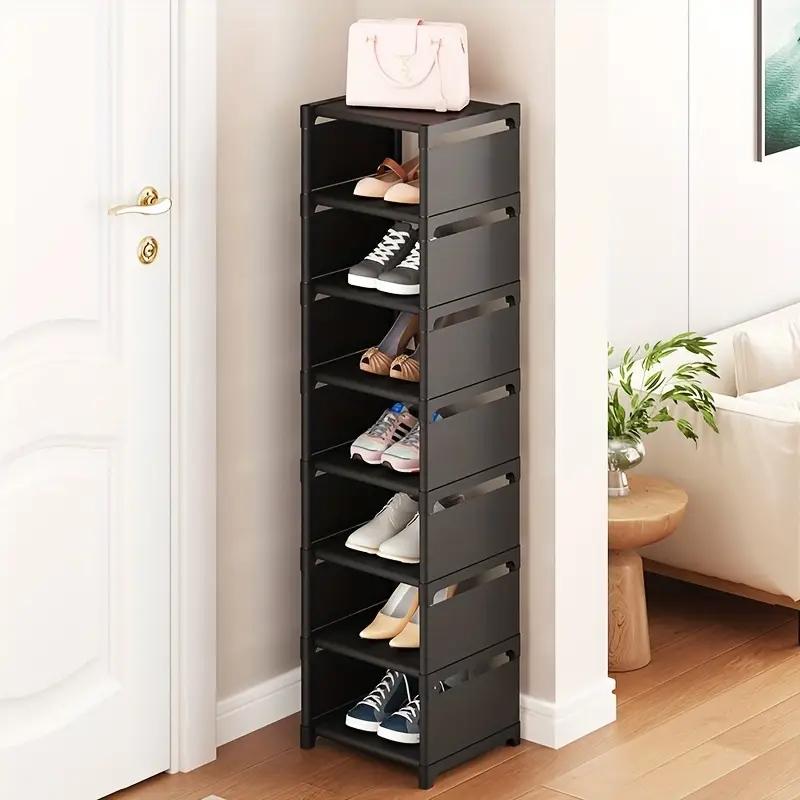 1-tier, multi-layer dustproof shoe rack, black/white, multi-functional storage rack, kitchen storage rack, shoe organizer, space-saving, for use at the entrance of dormitories, living rooms, bathrooms, etc., essential for students starting school.