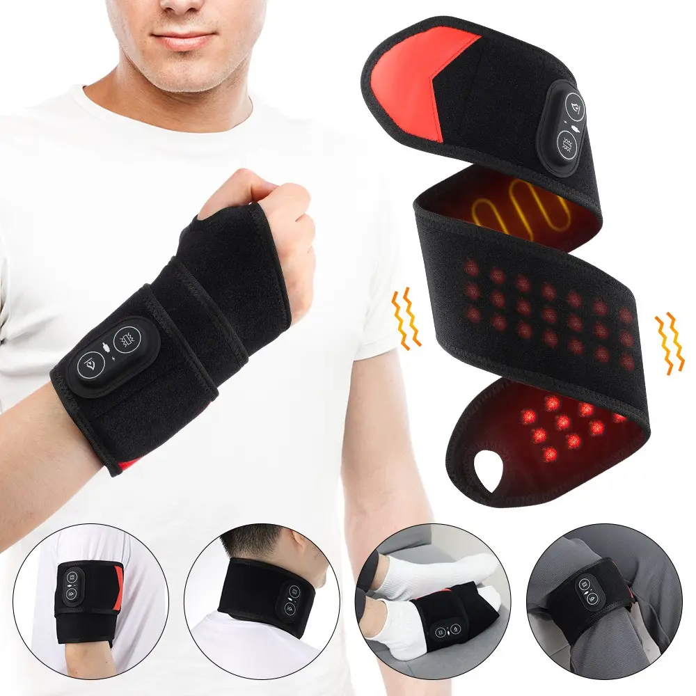 Electric Heated Wrist Massager, Adjustable Relaxing, 3 Modes Vibration & 3 Temperature Adjustment Muti-functional LED Heating Pad Wrap for Knees Elbows Wrists and Ankles, USB Rechargeable Cordless Wrist Pad for Women & Men