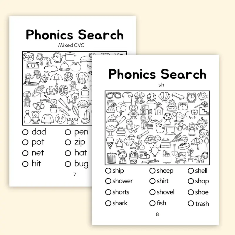 Toddler Phonics Find-And-Learn Workbook, English Starter Game Book for Preschoolers, Fun Word Recognition Practice, Home Early Education Tool