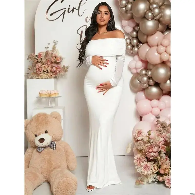 Off Shoulder Long Fishtail Maternity Dress For Pregnant Women