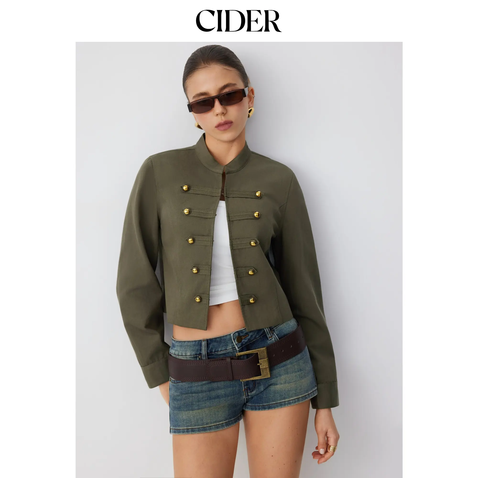 Cider Cotton-blend Stand Collar Metal Detail Jacket